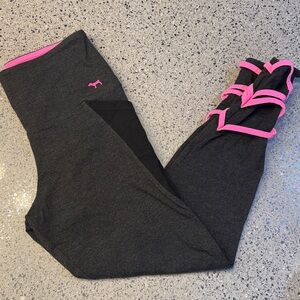 Womens Victoria’s Secret Pink grey black & hot pink workout Leggings pants small